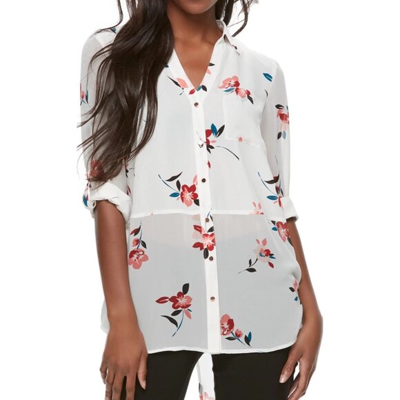 Candies Floral Sheer Button Down Layered Long Sleeve Blouse Size XS - Picture 3 of 6